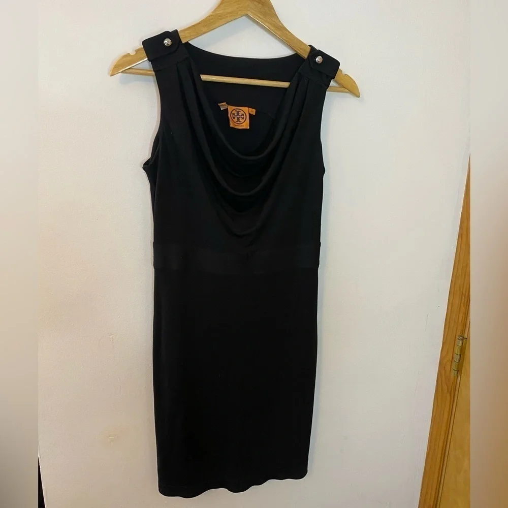 Tory Burch Cowl Front Button Shoulder Sleeveless Dress